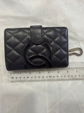 Quilted Chanel Black Leather Wallet with Interlocking Logo